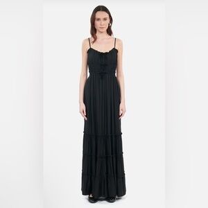 NWT The Kooples Size 1 (small) Long Black Maxi Dress With Velvet Bows